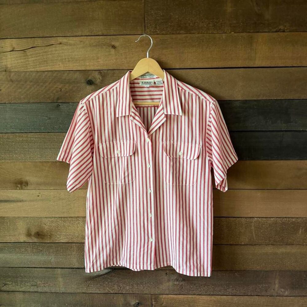 Vintage Tabi International Red White Stripe Button Up Shirt